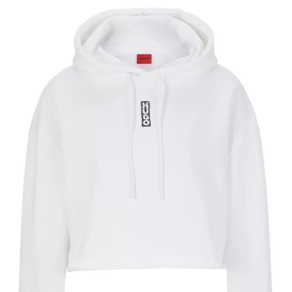 HUGO COTTON-TERRY CROPPED HOODIE WITH VERTICAL LOGO - Picture 5 of 6
